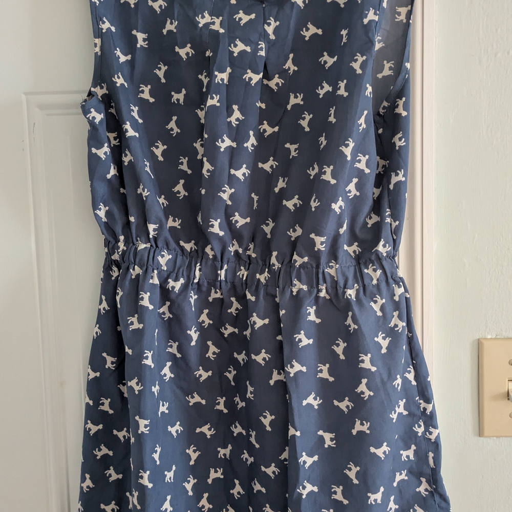 Blue Sleeveless Dress with White Dog Print
